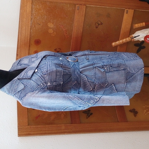 VTG 60’s Belted Patchwork Denim Jacket - Picture 8 of 16